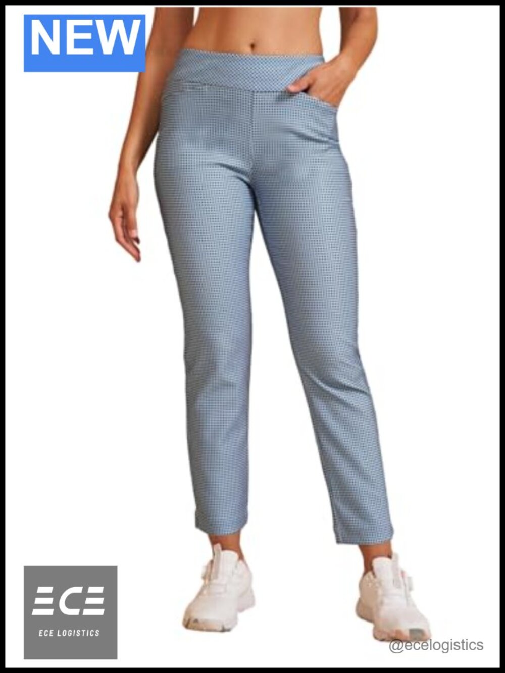 Women's Golf Pants Stretch Plaid Ankle Pant with Pockets UPF 50+